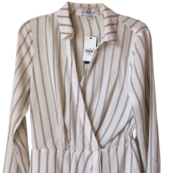 GUESS Rayon LINEN BLEND A-Line Cream Gray Dress Size Medium 8/10 NEW - Picture 3 of 10